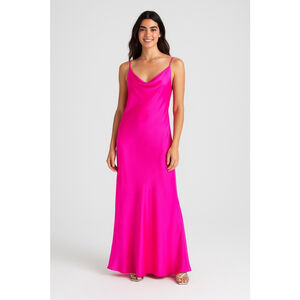 Bardo Collective Hot Pink Silk Maxi Dress Sz S Barbiecore Wedding Night Out